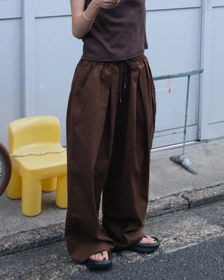 Twill balloon wide pants