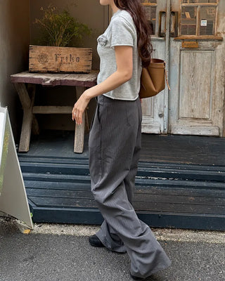 Striped pintuck wide-leg pants