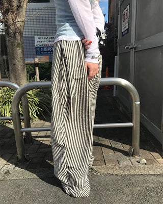 Striped pants with string waistband