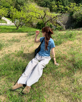 Linen striped banding pants