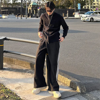 Cable knit 2-way zip-up knit