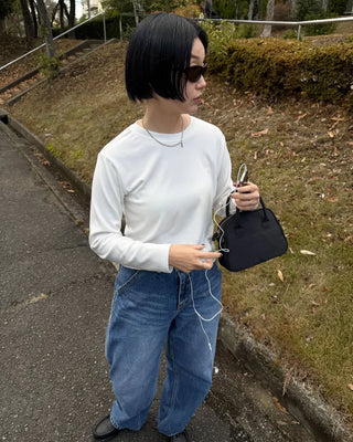 Simple brushed-back round neck long-sleeve T-shirt