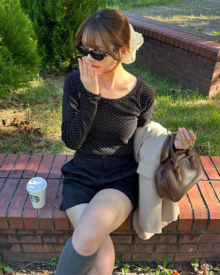 Scalloped Cuff Dot Long T-Shirt
