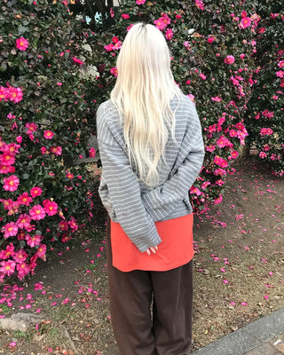 Lambswool striped knit cardigan