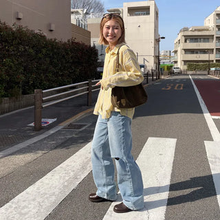 Side-slit vintage denim pants