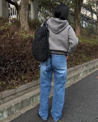 Two-tone knit half-zip hoodie