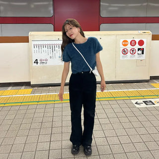 Shaggy short-sleeved knit