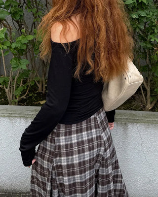 Eyelet Off-Shoulder Long Sleeve T-Shirt