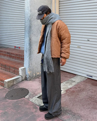 Two-pleat striped slacks