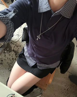 T-shirt layered check shirt