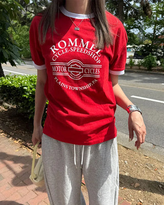 Ringer lettering half T-shirt