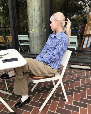 Checked gathered crop shirt