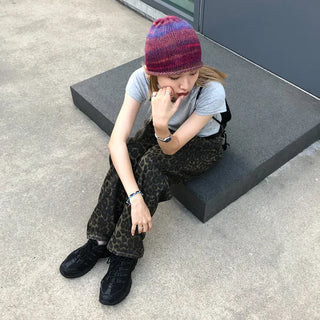 Unique leopard print wide-leg pants