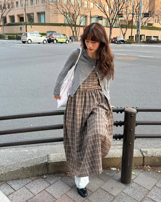 Checked camisole long dress