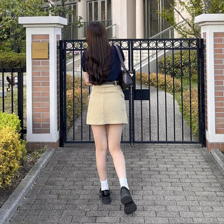 Belted mini skirt with side pockets