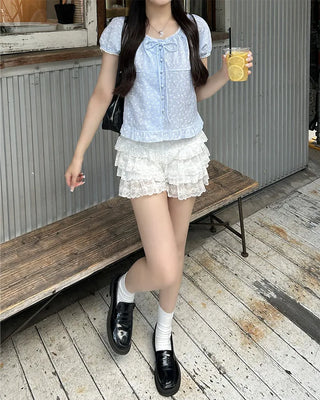 Puff sleeve lace detail blouse