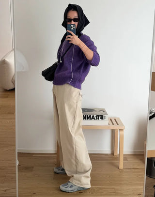 Back pocket curved cotton pants