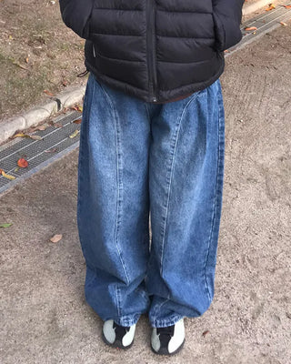Side-tuck washed denim pants