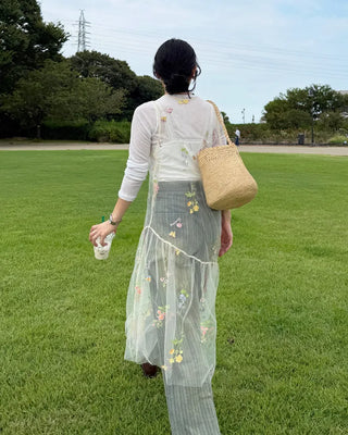 Flower embroidered sheer midi dress