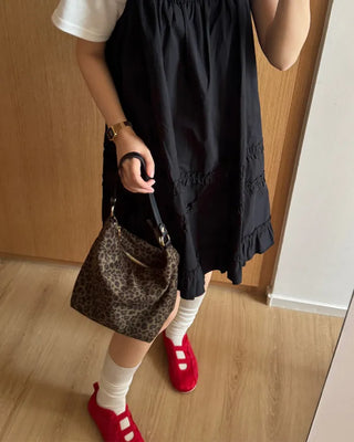 Leopard suede shoulder bag