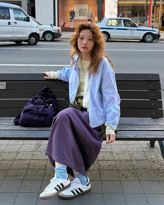 High-neck striped pattern blouson