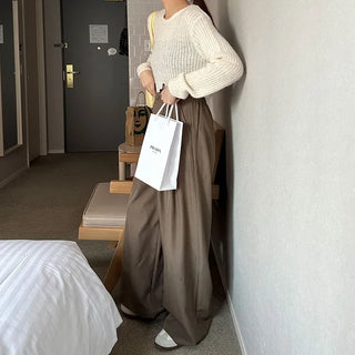 Double-pleated wide-leg slacks