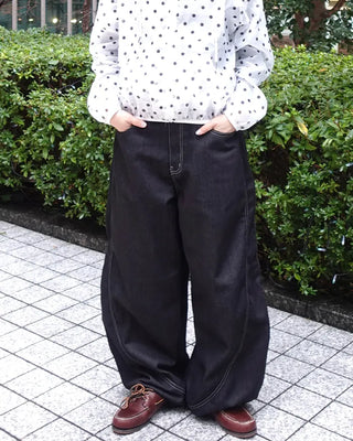 (Unisex) Color-block balloon denim pants