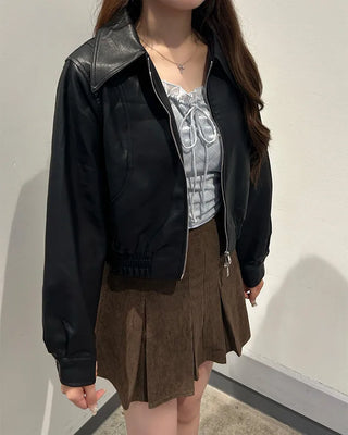 Corduroy pleated mini skirt