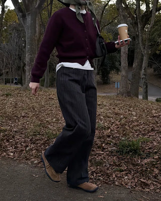 Wool round neck cardigan