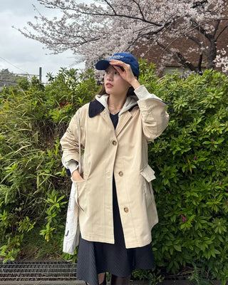 Loose-fit half trench coat