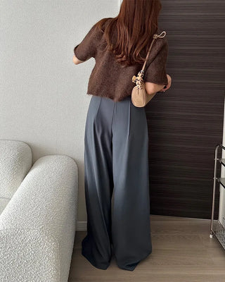 High-waisted, pleated long wide slacks