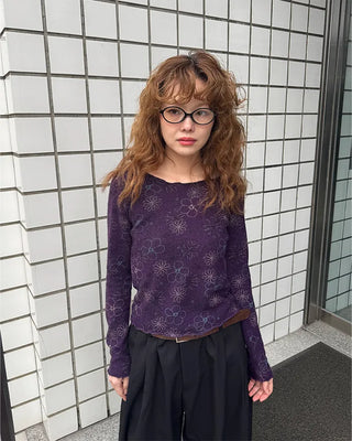 Floral print sheer long t-shirt