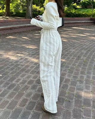 Striped Loose Fit Elastic Waist Pants