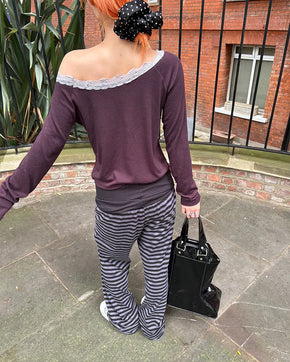Scalloped Lace Off-Shoulder Neck Long T-Shirt