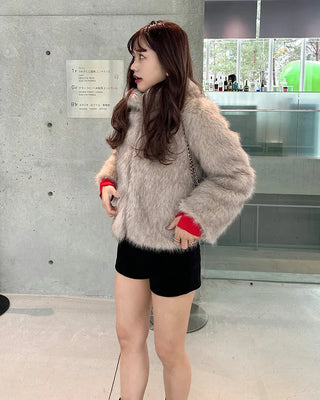 High-neck fur jacket
