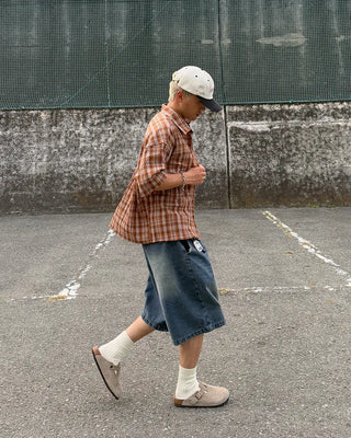 Checkered short-sleeved T-shirt