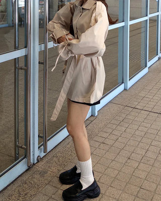 Double-breasted half trench coat