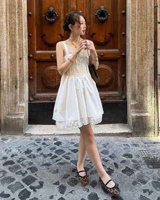 Pintuck lace mini dress