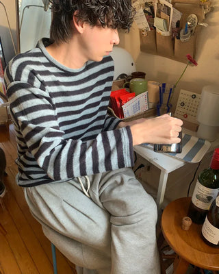 (Unisex) Striped brushed long-sleeve T-shirt