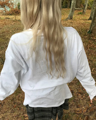 Plain slit long-sleeved T-shirt