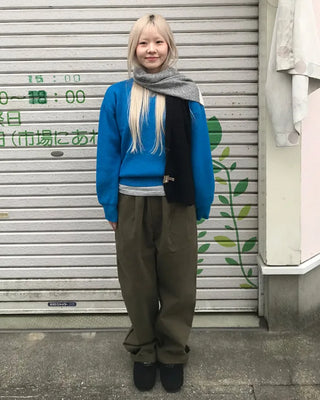 Elastic waistband, two-pleat wide-leg pants