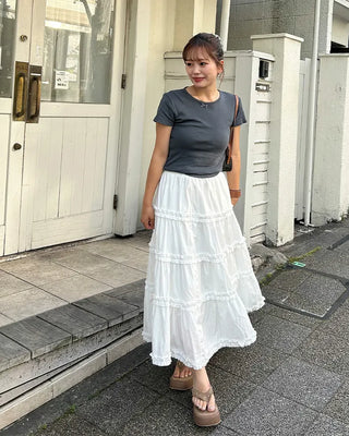Frilled Can-Can Long Skirt