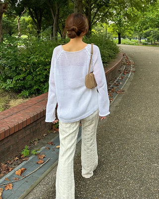 Elastic waistband wave jacquard knit pants