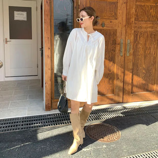 White Shirred Mini Dress