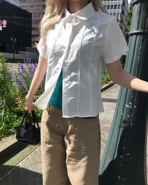 Lace-detail short-sleeved blouse
