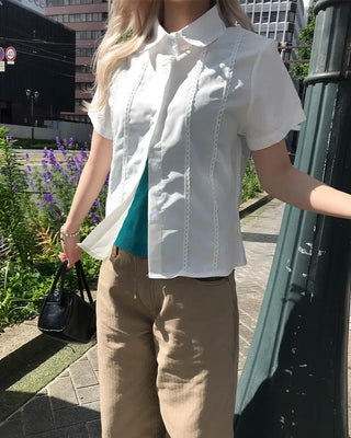 Lace-detail short-sleeved blouse