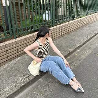 Striped knit sleeveless knit