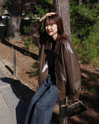 Loose-fit leather jacket