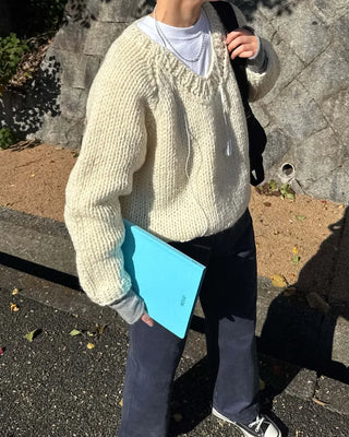 Handmade V-neck knit sweater