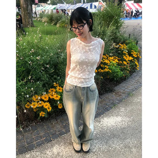 Vintage Wash Wide Denim Pants